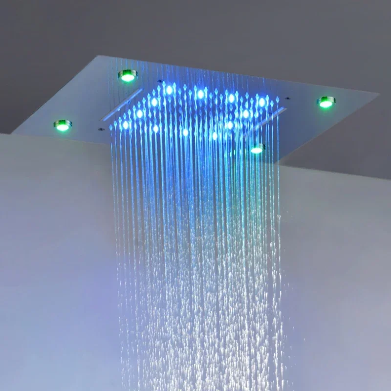 European Style Chrome Polished 50X36 CM Rain Shower Mixer 7 Colors LED Bathroom Bifunctional Waterfall Rainfall