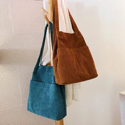 Hylhexyr Corduroy Totes Bag Carry Shoulder Bag Retro Casual Handbags With Inner Pocket For School Work Beach Travel and Shopping