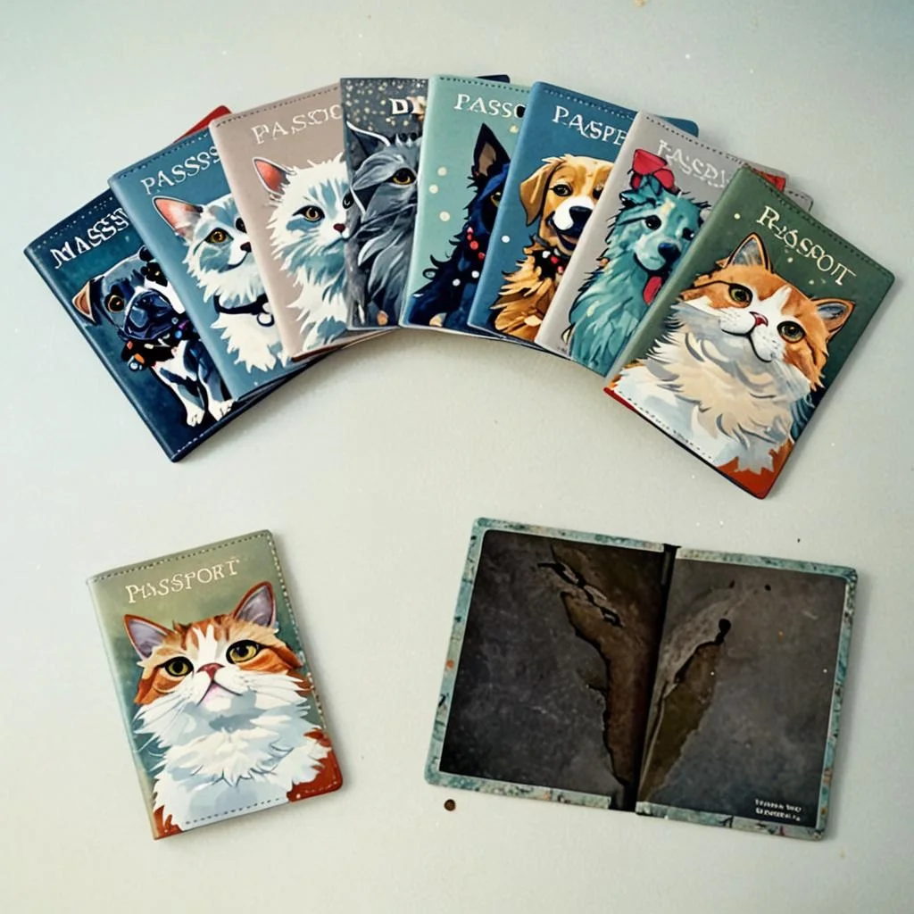 

Cute Cartoon Cat Dog Print Multi Functional Passport Bag Printed Travel Passport PU Protection Case Cover Travel Accessories