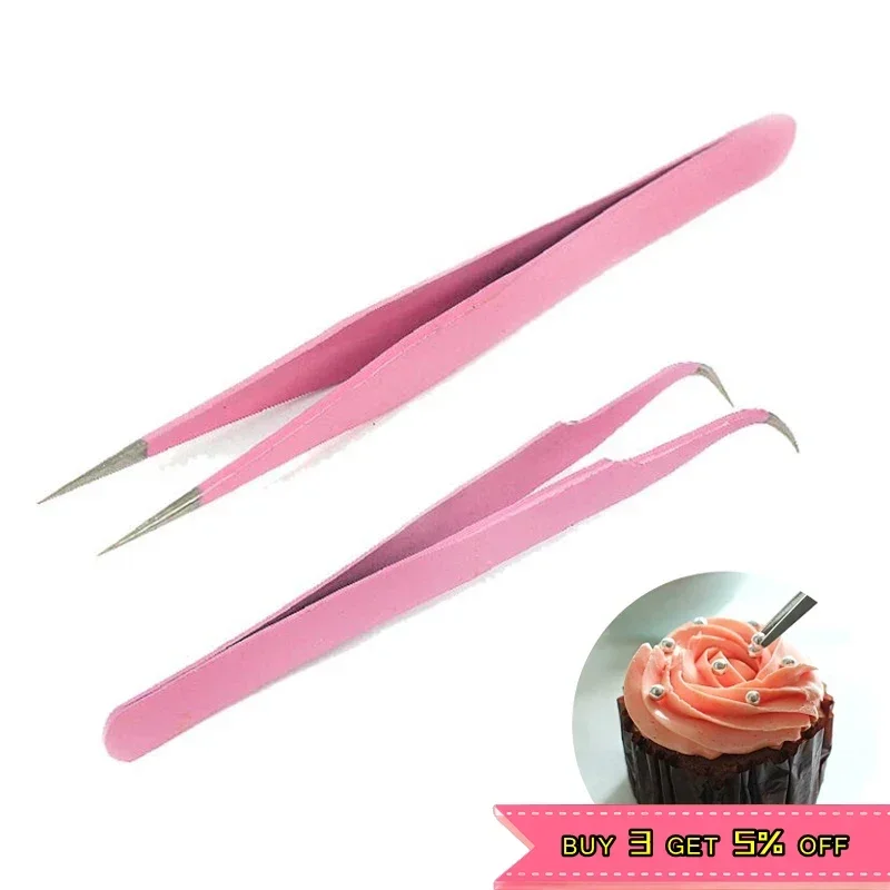 Anti-static Elbow and Straight Stainless Steel Tweezers Cake Mold Sugarcraft Tool for Kitchen Bakeware Decoration