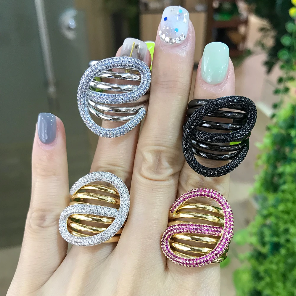 GODKI 2021 Trendy Multicolor Big Bold Statement Ring for Women Cubic Zircon Finger Rings Beads Charm Ring Bohemian Beach Jewelry