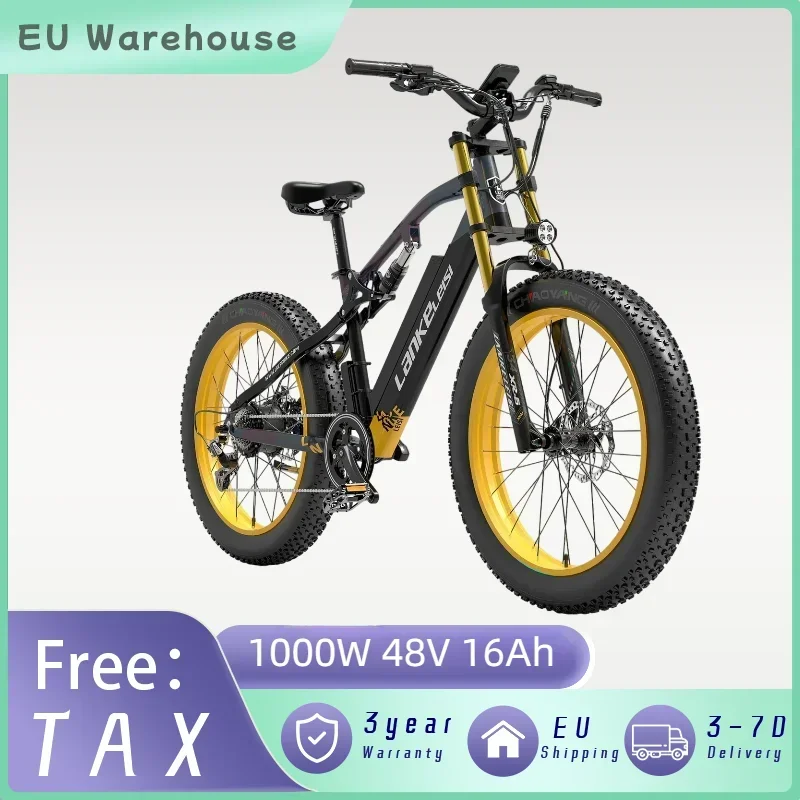 LANKELEISI RV700 1000W Electric bike 48V16AH Dual Suspension Hydraulic Brake Snow EBike Aldult 26-inch Mountain Electric Bicycle