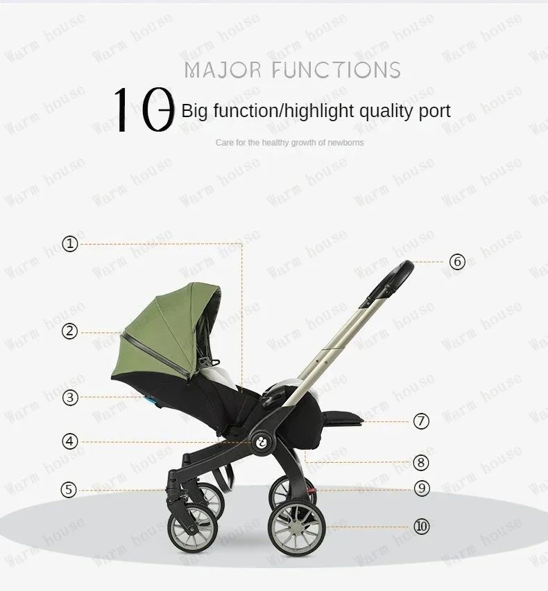 Kinderwagen 4 in1 multifunktion aler Neugeborenen Kinderwagen 3 in1 faltbarer Korb Typ leichter Kinderwagen – Detail 8