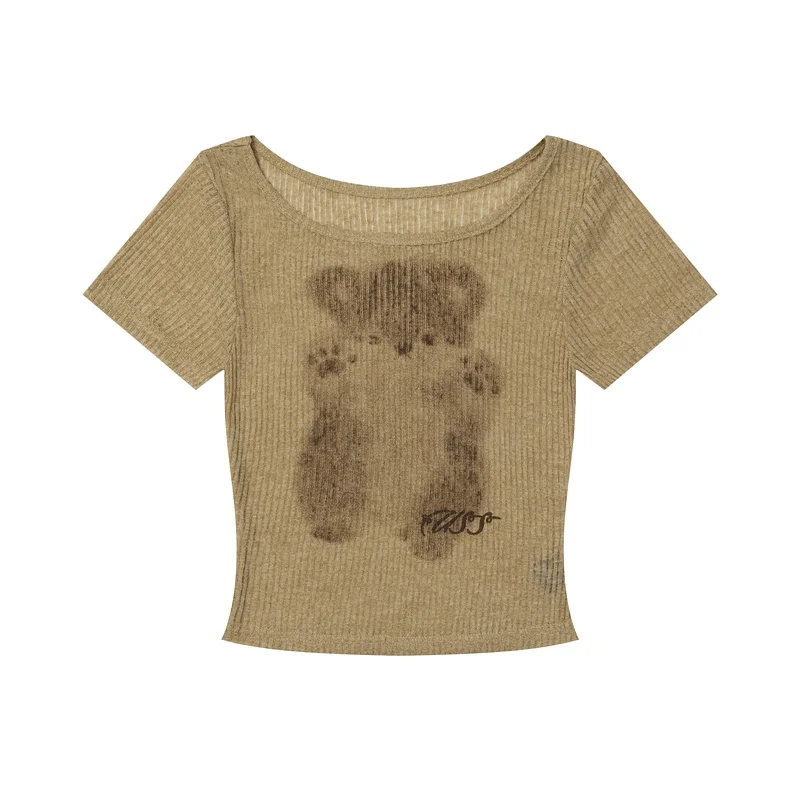 Cuwu fiti Bear-Cseta de manga corta para mujer, Top ajustado de verano Pure Desire, Top de estilo corto picante transp...