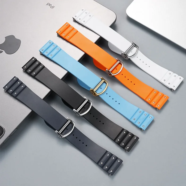 

19mm 21mm High quality Fluorine rubber watchband For Cartier Santos WSSA0009 With Rivet style strap Metal quick release interfac