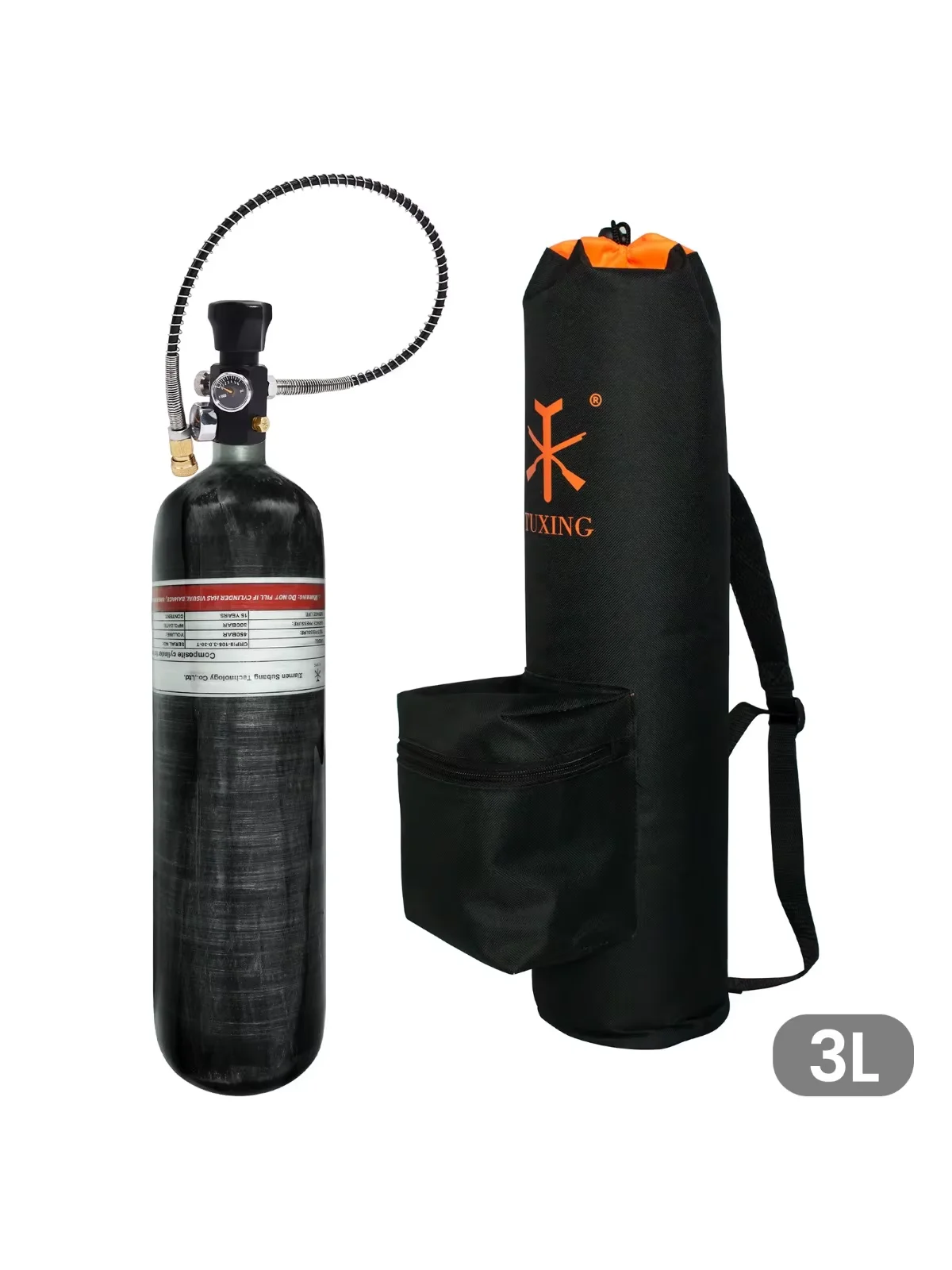 TUXING 4500Psi 300Bar 3L Kohlefaser-Zylinder mit Hochdruck-Ladeventil Schutztragetasche M18*1.5