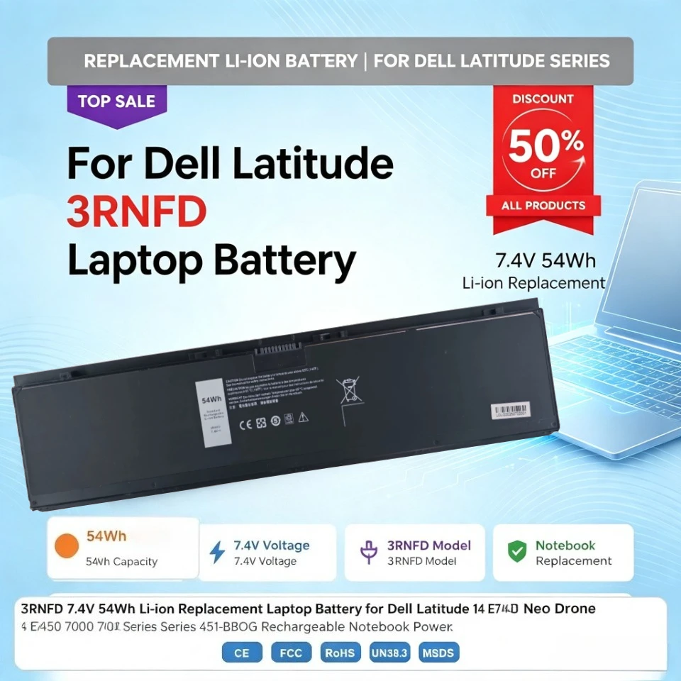 3RNFD 7.4V 54Wh Li-ion Replacement Laptop Battery for Dell Latitude 14 E7450 7000 Series, 451-BBOG Rechargeable Notebook Power