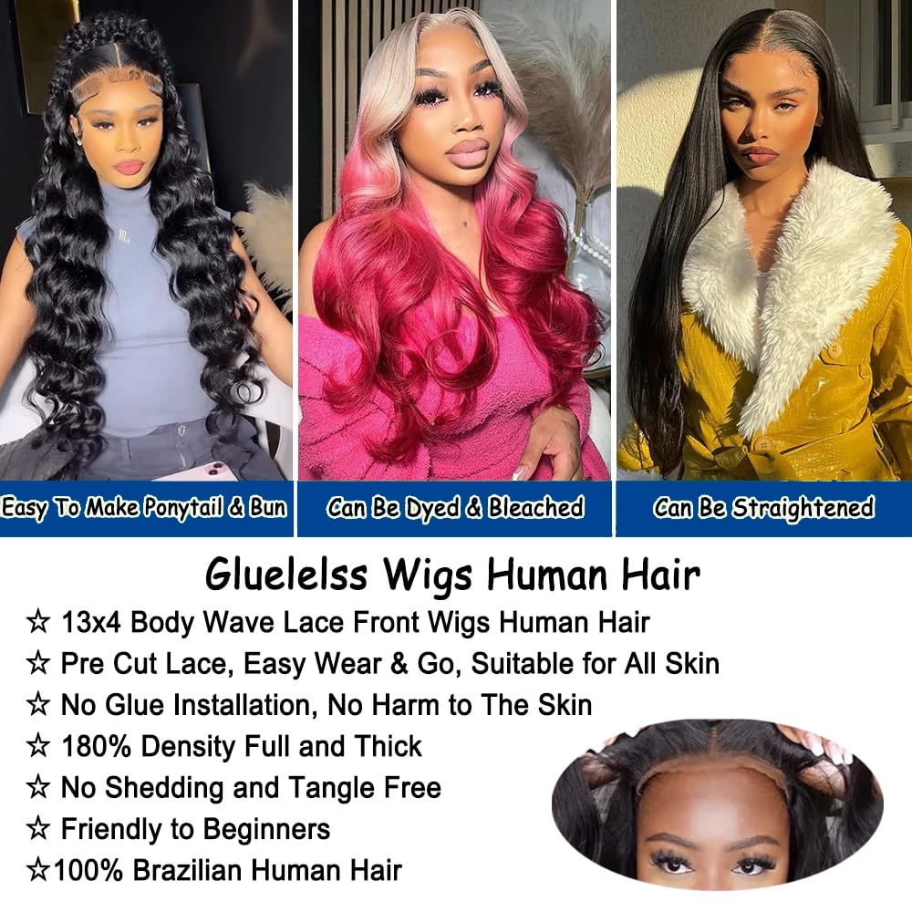 Body Wave Glueless Wigs Human Hair Ready To Wear Pre Cut 13x4 Lace Front Human Hair Wig 34 36 Inch Wear And Go Glueless Wigs