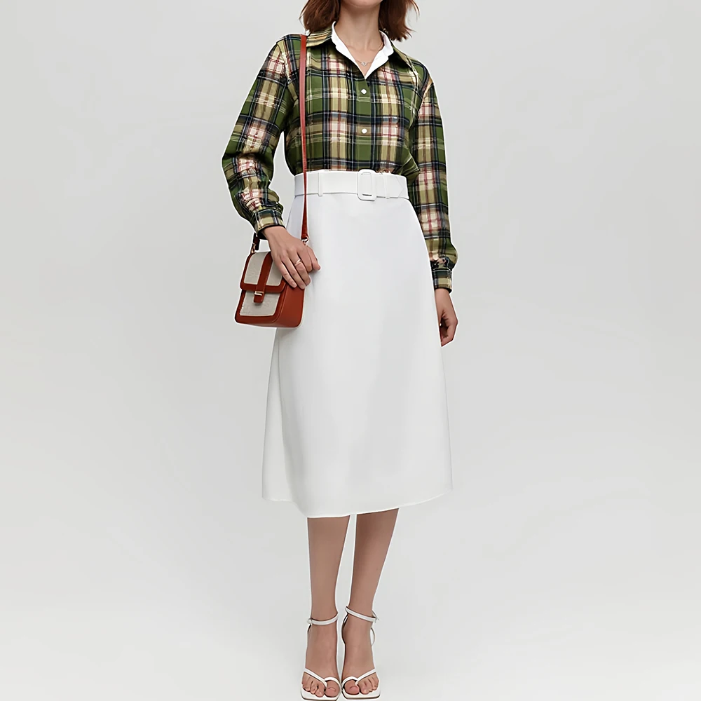 

Mia Muse Autumn Shirts 2025 Women's Elegant Decent Plaid Long Sleeve Shirt Collar Fitting Slim Casual Shirts