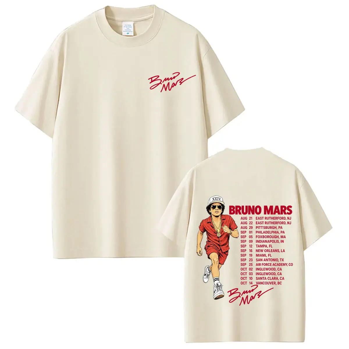 Bruno Mars The Romantic Tour 2026 Print T Shirt Man Woman Hip-hop T-shirt Short-sleeved Casual Cotton Aesthetic Trend T-shirts