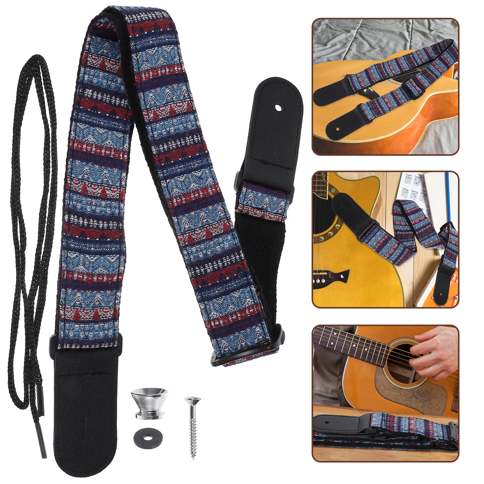 

Ukulele Strap Instrument Accessories Printing Guitar Belt Adjustable Shoulder Blue