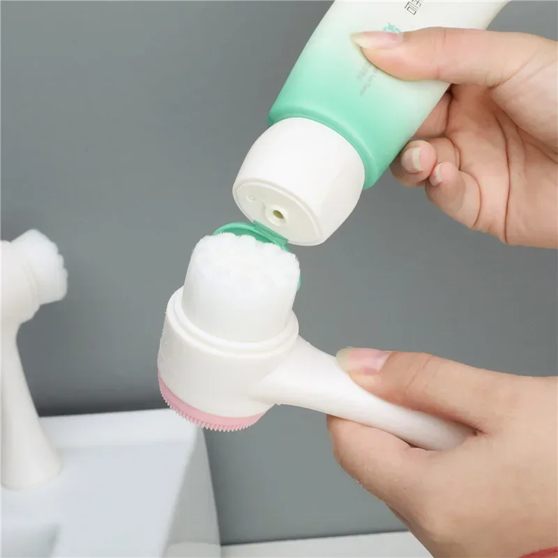 Silicone Facial Facial Cleansing Brush Manual Massage Facial Cleansing Brush Soft Bristles Silicone 3D Double-Sided Face Brushes