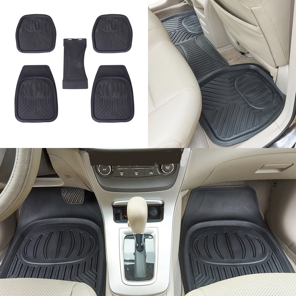 5pcs Anti- Dirty Car Floor Mats Front Rear Set Non-Skid Black Rubber Universal Heavy Duty