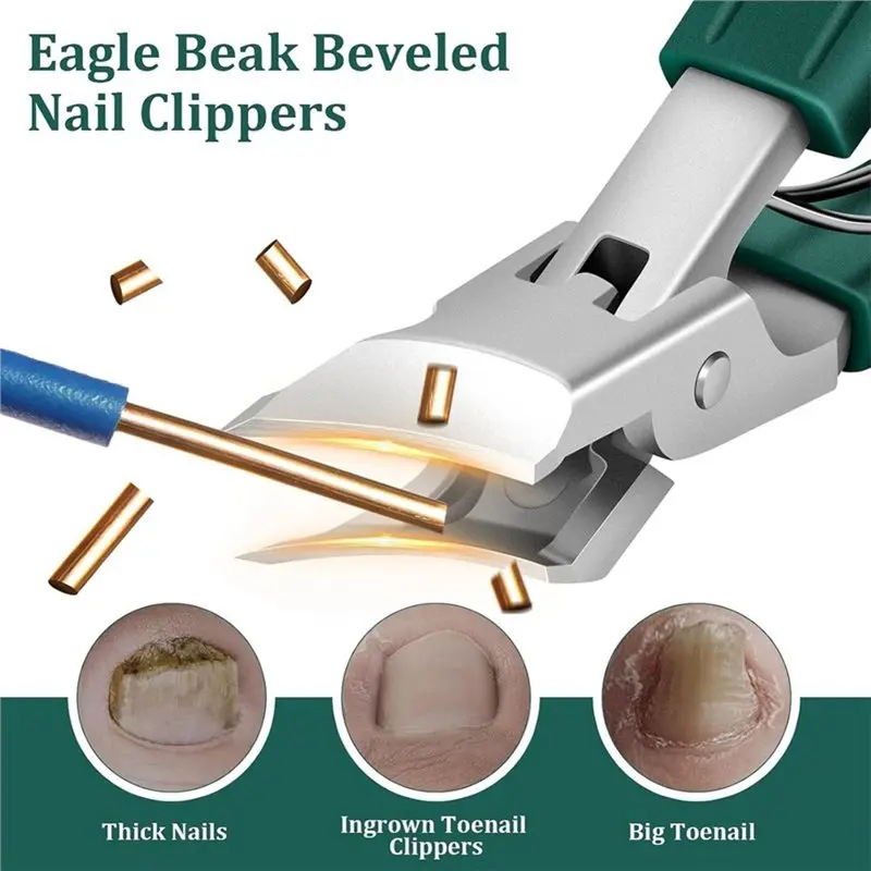 Beauty Eagle Beak Beveled Nails Clippers, Wide Jaw Opening Upgrade Stainless Steel Anti-Splash Nail Clipper Set(3-Piece)