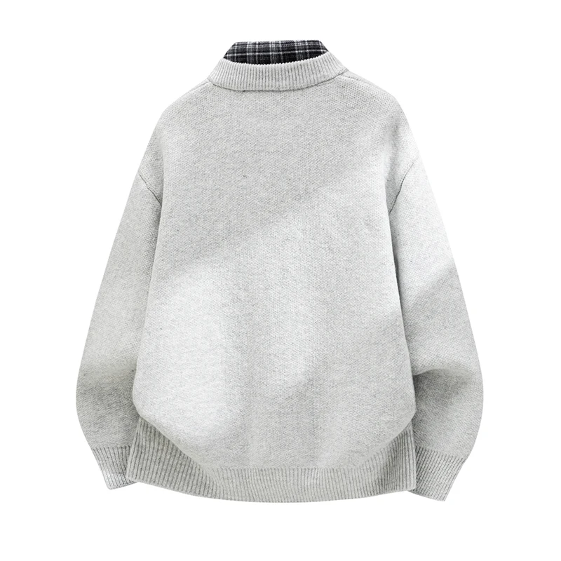 2026Autumn Winter Fashion Fake Two-Piece Youth Men's Sweater Cardigan Jacket Casual Men's Fashion Student Coat