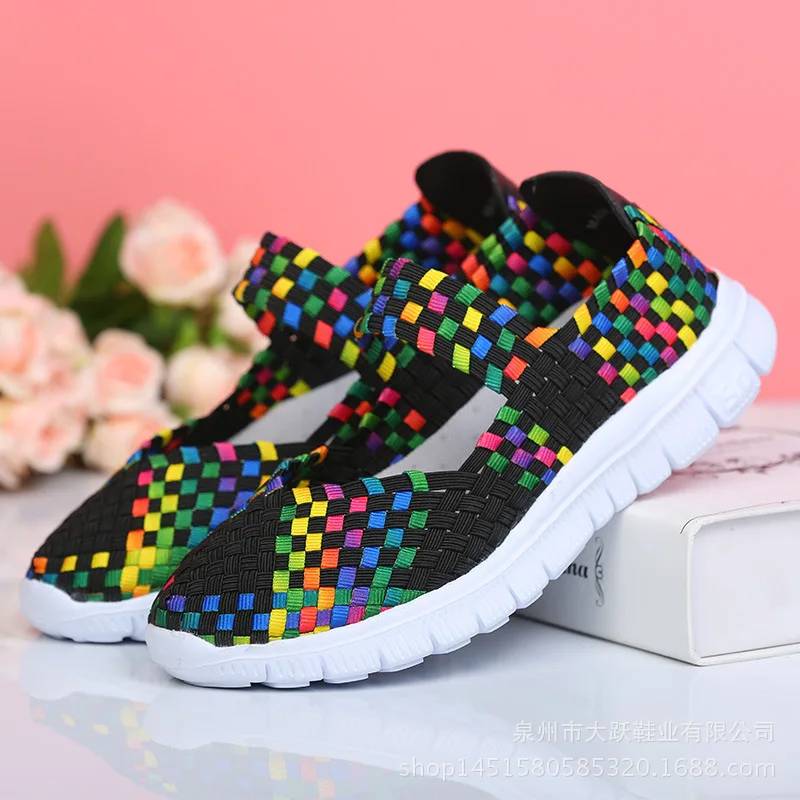 2022 Plus Size 42 Women Hand Woven Shoes Women Shoes Casual Light Elastic Belt Sports Casual Shoes Mesh Breathable Walking Shoes