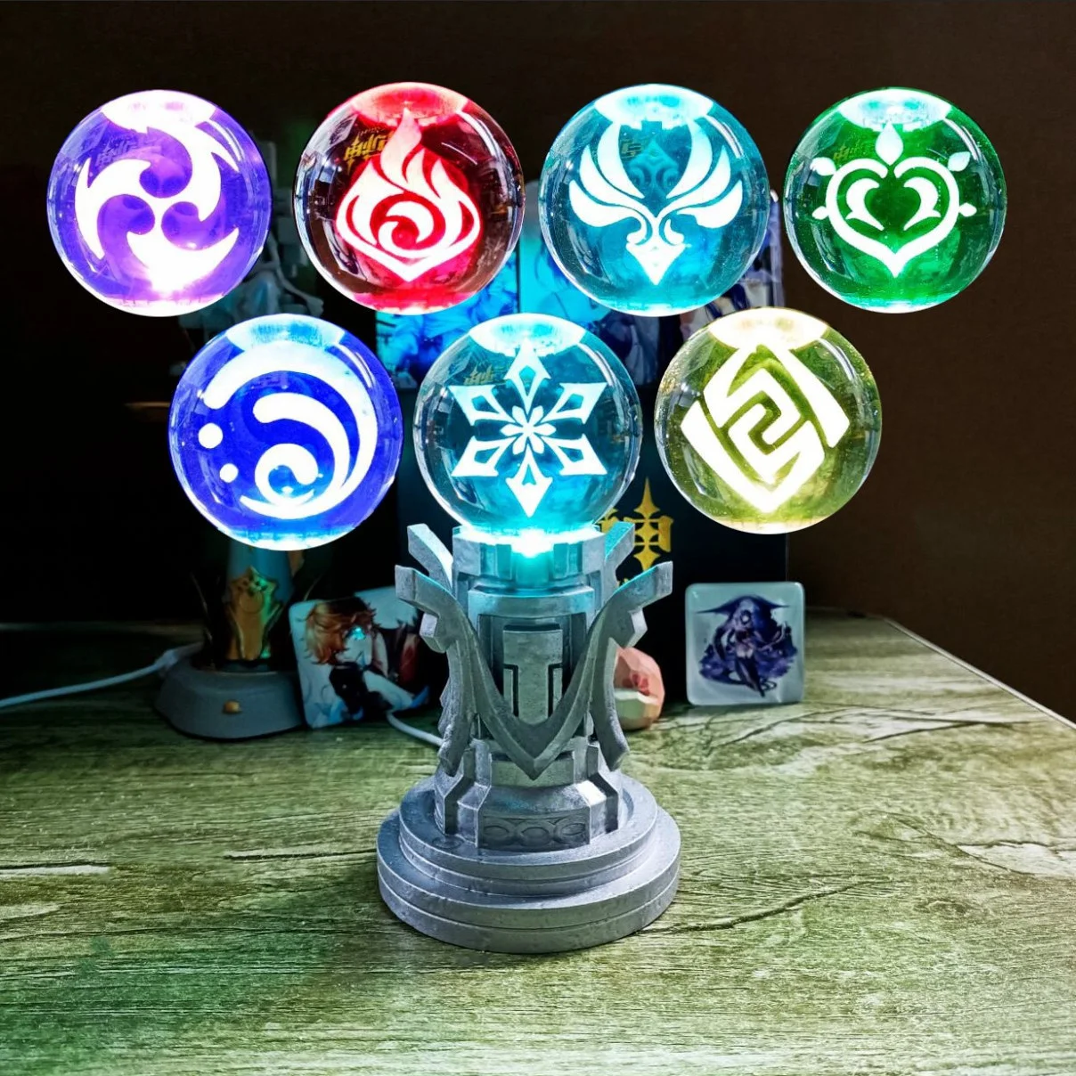 Game Genshin Impact 7 Element Ball God's Eye Night Light Wendi Xiao Klee Hutao Inazuma Mondstadt Liyue Element Toys Fans Gifts