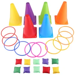 1 Set 3 In 1 Ring Game Carnival Combo Set Soft Traffic Cone Bean Bags With Plastic Multicolor Throwing Circle Activity Rings
