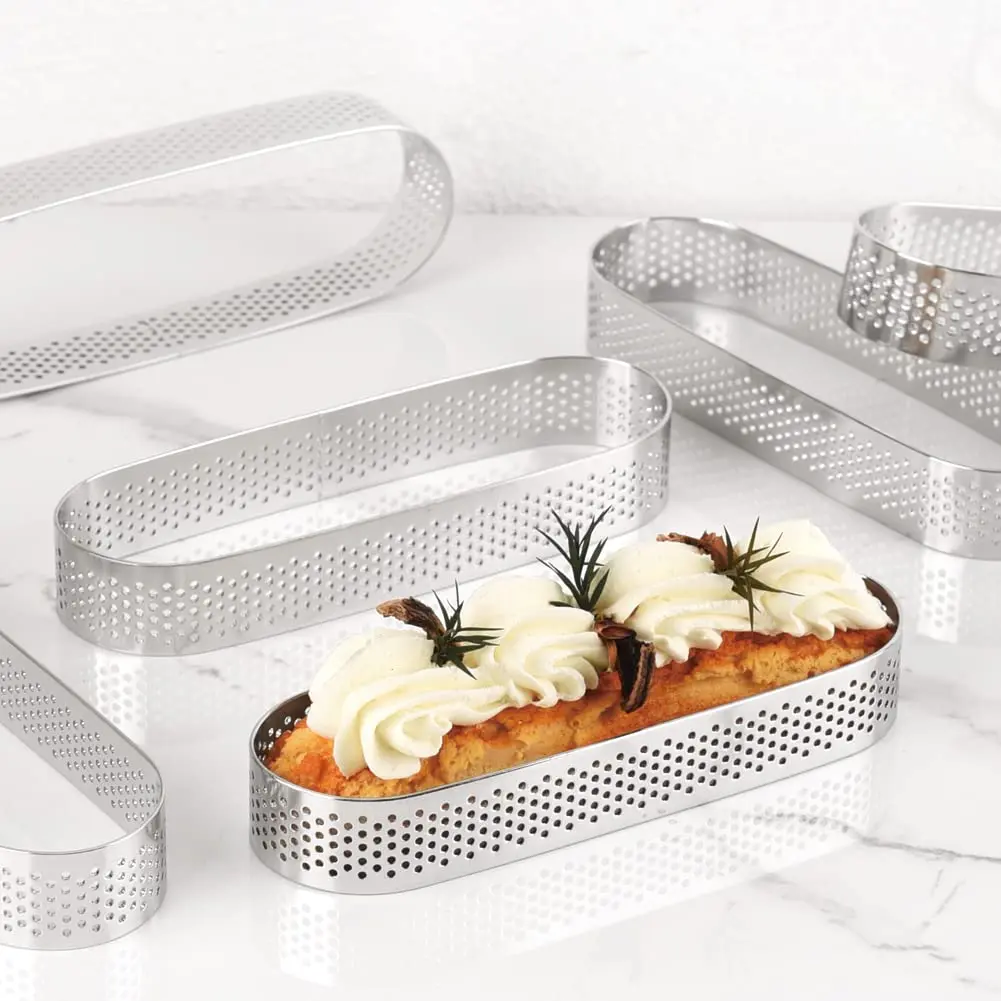 Set di 3 Anelli per Torte Spessi, in Acciaio Inossidabile per Alimenti, Ovali Perforati Antiaderenti, per Mousse, Torte e Pasticceria, per Dessert Fat
