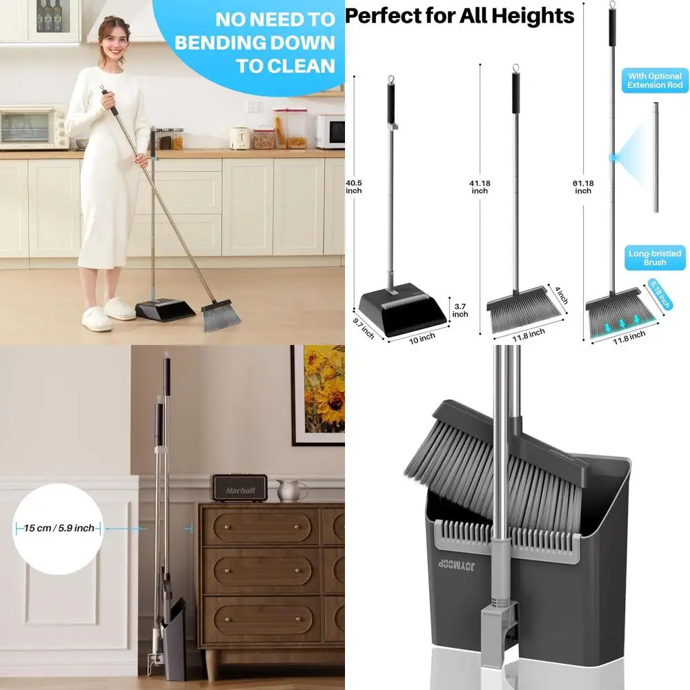 

Вертикальная метла и совок со встроенными расческами для эффективного удаления шерсти домашних животных на паркетном полов