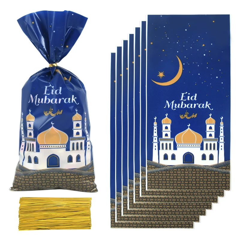 25/50pcs Eid Mubarak Gift Bags Plastic Candy Cookie Bag Ramadan Kareem Decoration 2024 Islamic Muslim Party Supplies Eid Gifts