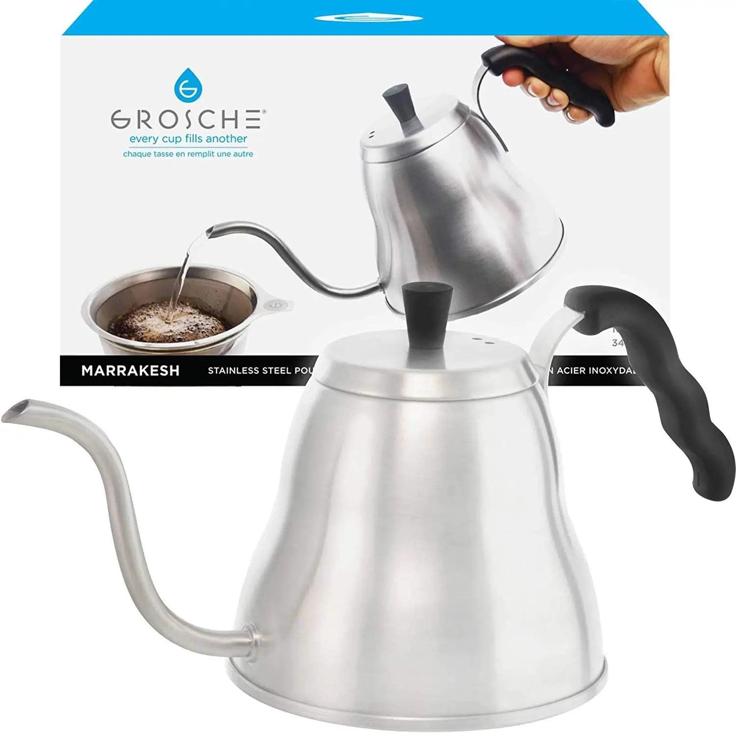

Marrakesh Gooseneck Kettle Stovetop - 34 oz Stainless Steel Pour Over Coffee & Tea Kettle - Gooseneck Design for Precise Pouring