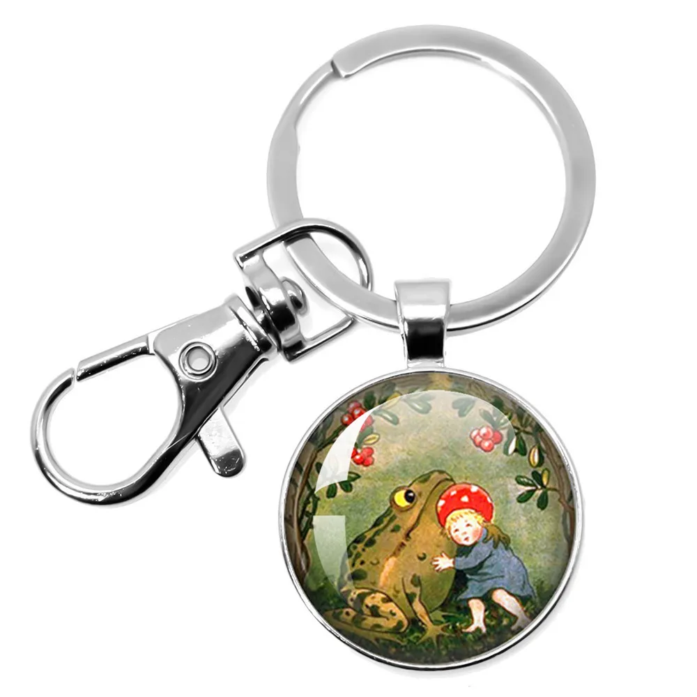 Fashion Charm Jewelry Handcraft Vintage Frog Fairy  Keychain Glass Cabochon Women Keychain   colares e correntes feminino