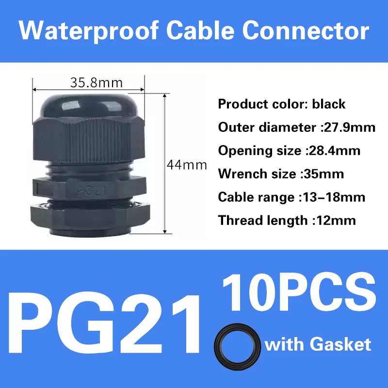 Wasserdichte Kabelverschraubung der PG-Serie, Kabeleinführung, IP68, weiß, schwarz, Nylon-Kunststoff-Stecker, PG7/9/11/16, PG19/21/36/63, PG21/24/25/29