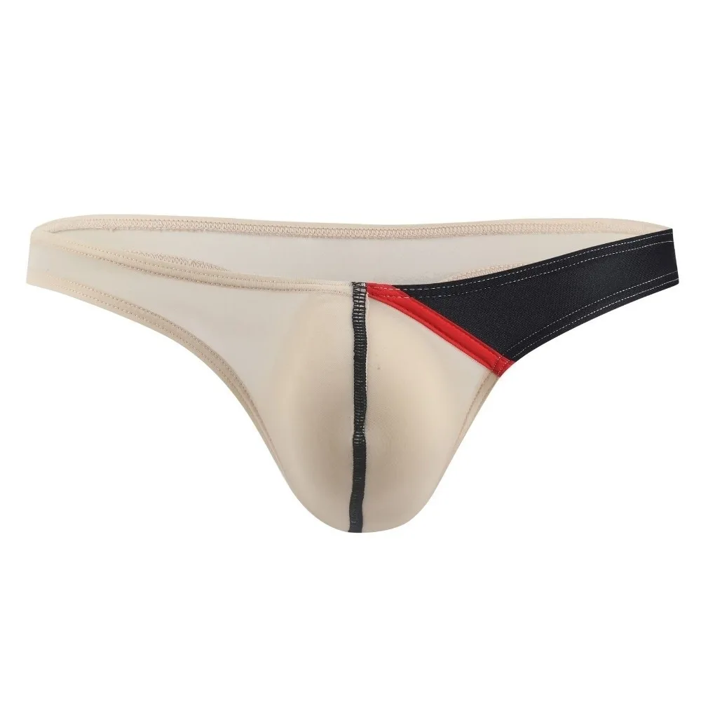

Fashion Patchwork Men's Triangle Panties Thin Underpants Men's Underwear Low Waist Ice Silk Thong Male