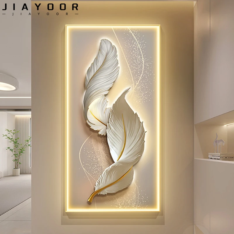 

2024Modern Feather Art Hanging Painting Remote ControlLED Wall Light Wall Decoration Bedroom Study Living Room Dining Hall Lobby