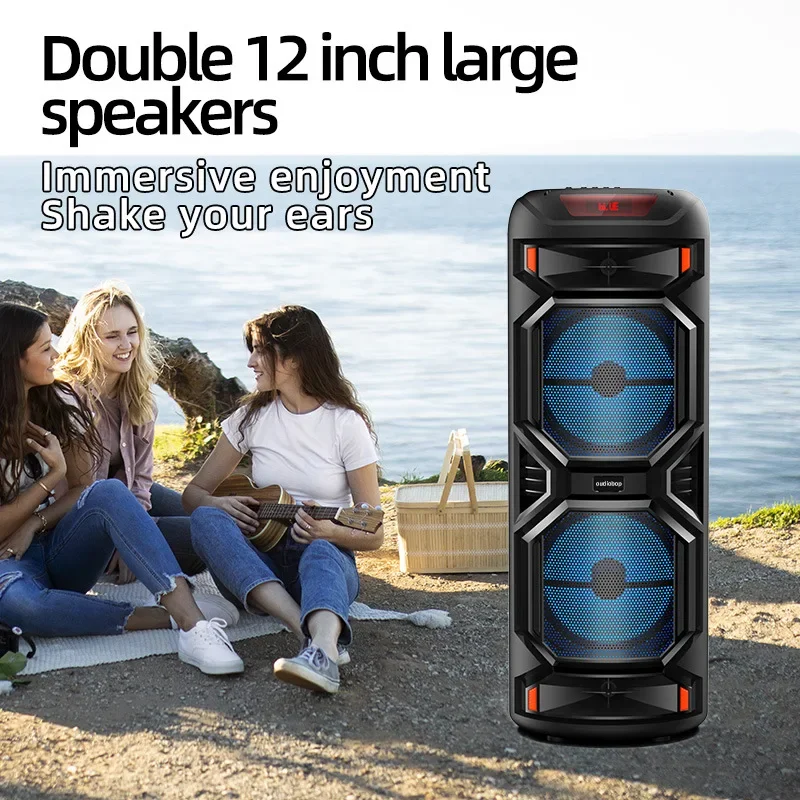 1200W Peak Power Super Large Outdoor Bluetooth Speaker 8 Inch Double Horn Subwoofer Portable Wireless Column Bass Sound With Mic