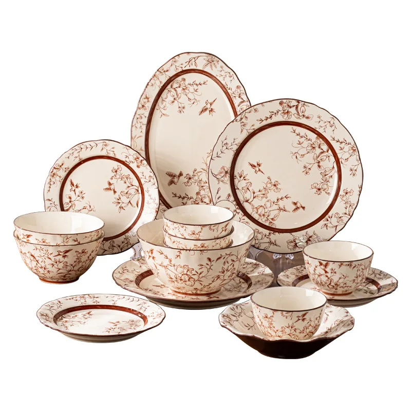 Tableware Set Magpie Leaping 9/19/27/35/43pcs Premium Ceramics Dish Sets Full Set Luxury China Dinnerware Set 2/4/6/8/10 Persons