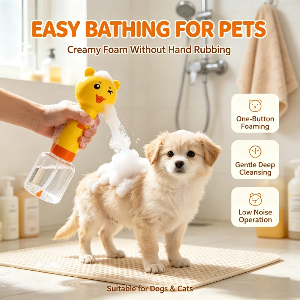 Automatic Pet Foam Dispenser Cute Bear Design 350ml Shampoo Maker Low Noise for Dogs Cats Home Grooming
