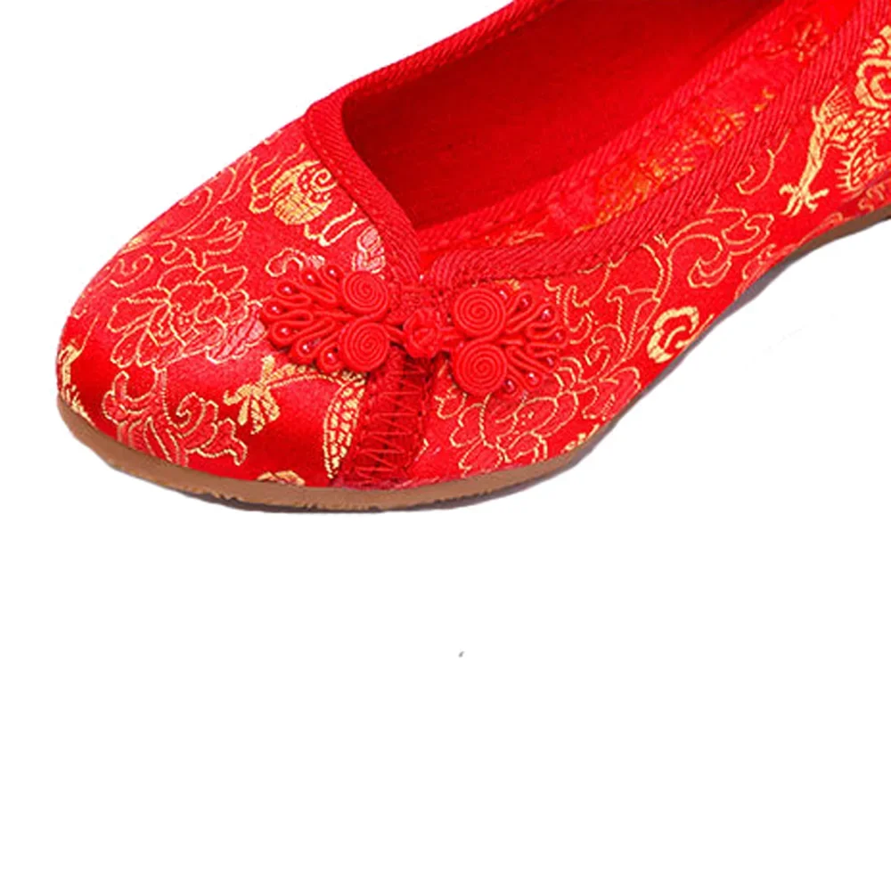 TIMETANG Women Red Flats Shoes Old Beijing National Single Shoes Chinese Wedding Bride Dragon Phoenix Embroidery Shoes E204