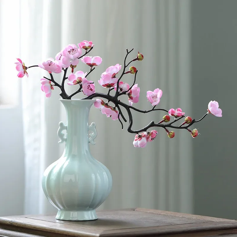 Jingdezhen Vintage Antique Song Dynasty Hutian Kiln Shadow Blue Glaze Melon-shaped Double-handled Vase Chinese-style Flower Vase