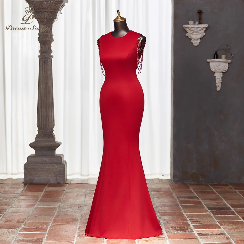 Customized Red Satin Mermaid Evening Dress Floor-Length Bodycon Party Gown Formal Prom Wear for Women vestidos de fiesta