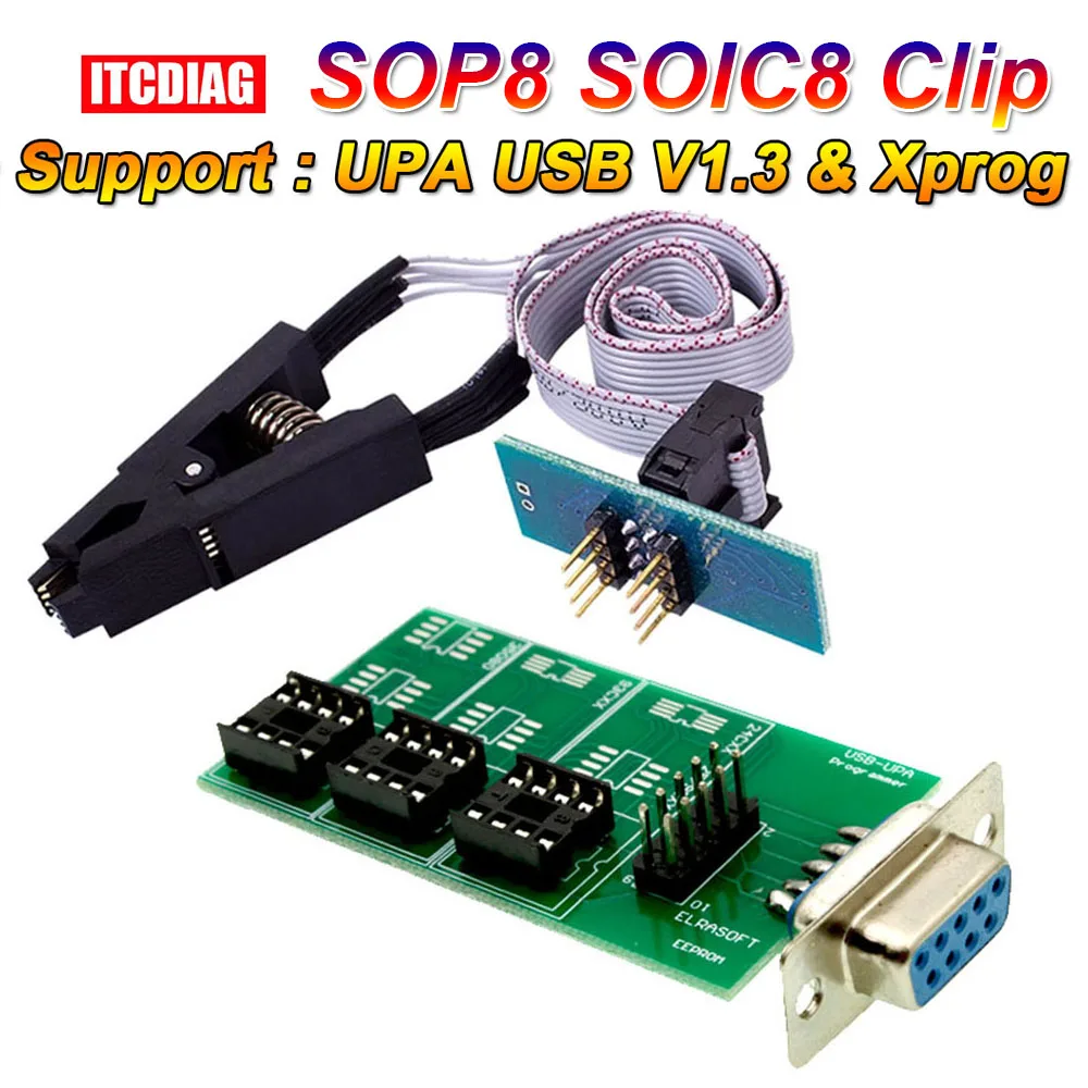 UPA USB V1.3 Xprog ECU Chip with SOP8 SOIC8 Clip Tuning Programmer Eeprom Board Adapter for 24CXX & 25 / 95XXX 93CXX 35080 Chips