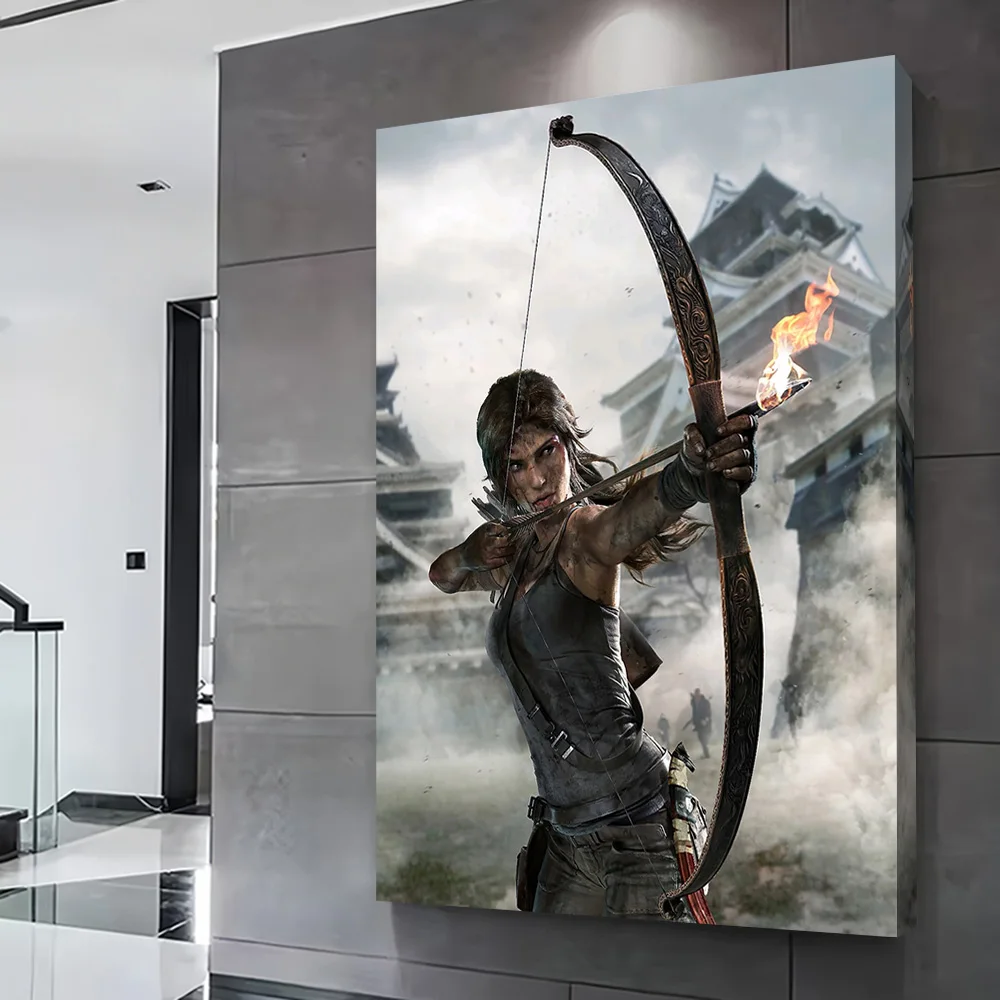 Lara Croft With Bow and Arrow Poster Customizable Printed Canvas Painting Wall Art Gift for Modern Living Room Pictures Mural