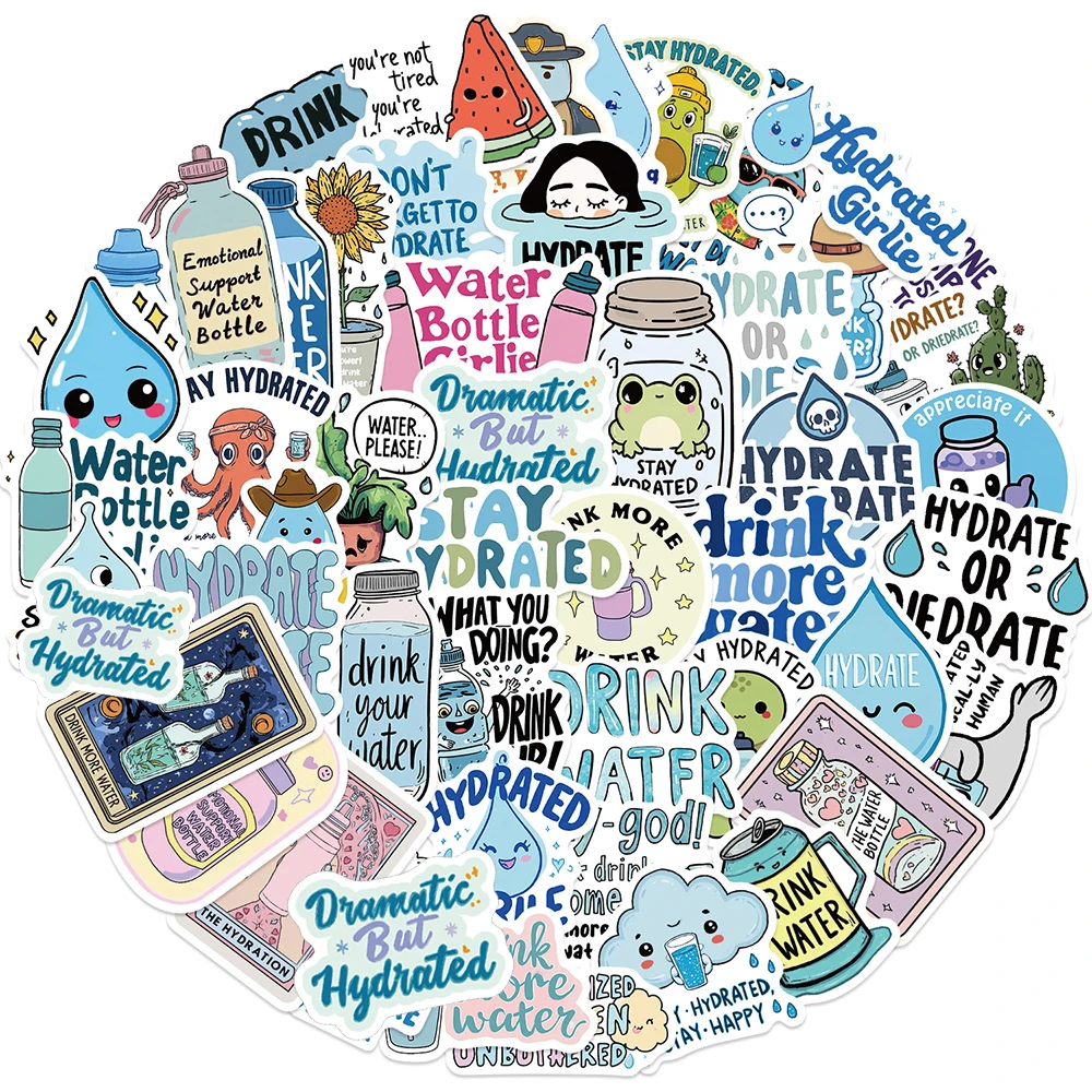 10/30/50pcs Drink Water Stay Hydrated Graffiti Stickers Kawaii Creative Sticker DIY Stationery Notebook Phone Cute Decals Decor