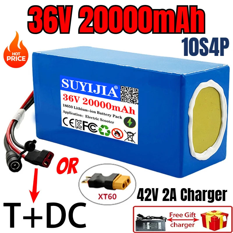 36V 20000mAh 18650 10S4P battery pack 36V 20Ah Scooter Battery with BMS for Electric Scooter Battery Pack+42V 2A charger