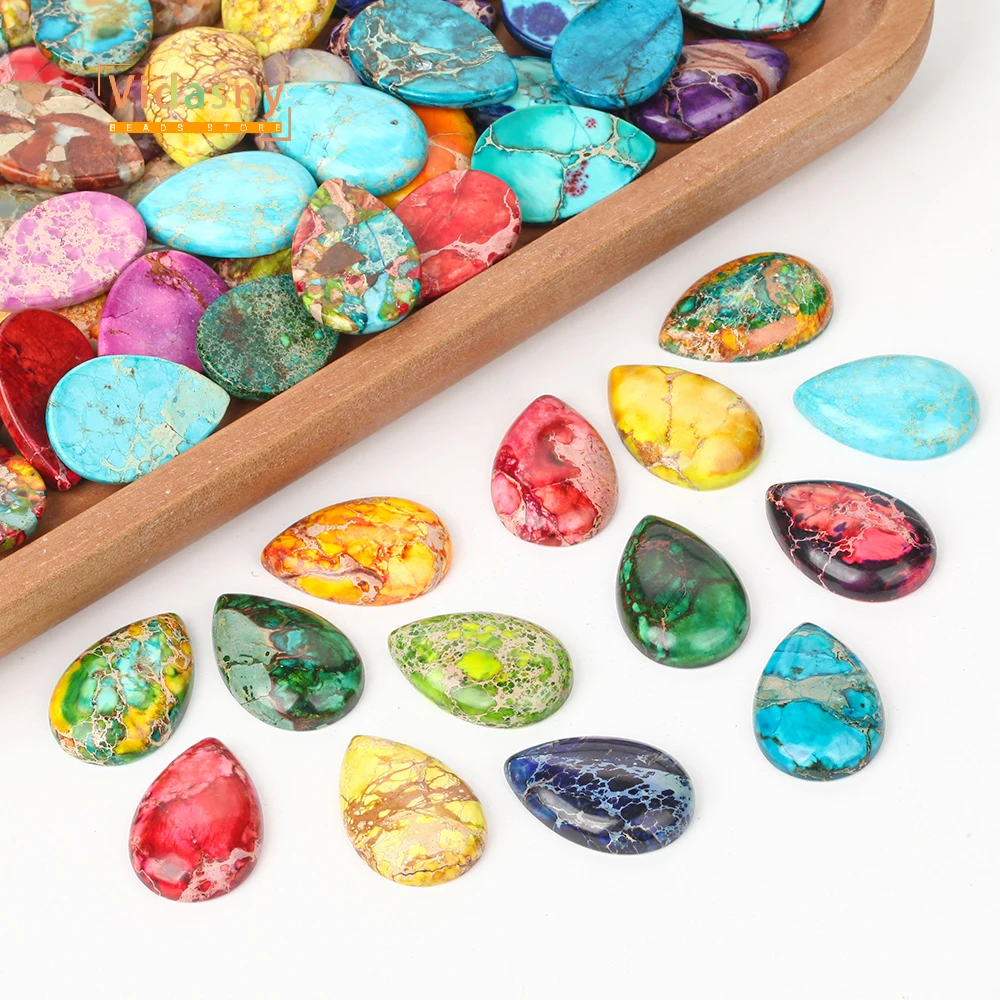 Goutte d'eau en pierre naturelle multicolore, 20x30mm, sédiments de mer, jaspe pour la fabrication de bijoux, rond, ample, accessoires de bricolage, Bracelet et collier