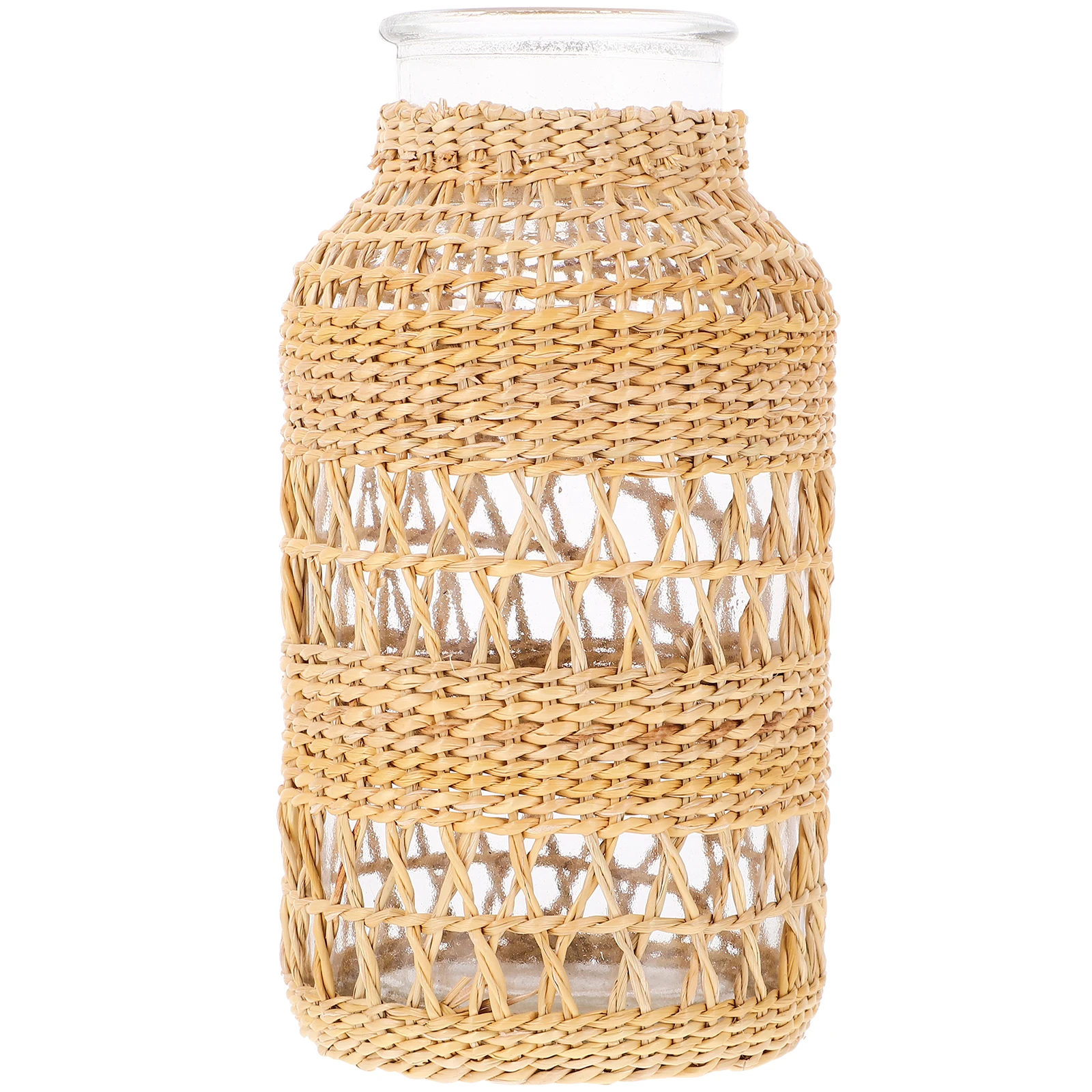 

Rattan Woven Glass Vase Rustic Decorative Flower Pot Table Vase Home Office Art Flower Arrangement Fall Vases Plants Container