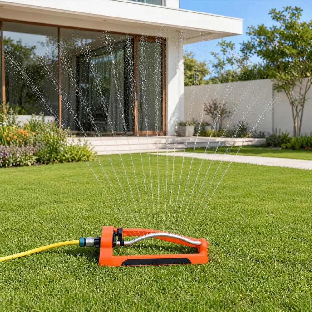 Adjustable Oscillating Lawn Sprinkler 17 Anti-Clog Nozzles Weighted Base Water Spray Sprinkler for Large Area Garden Irrigation