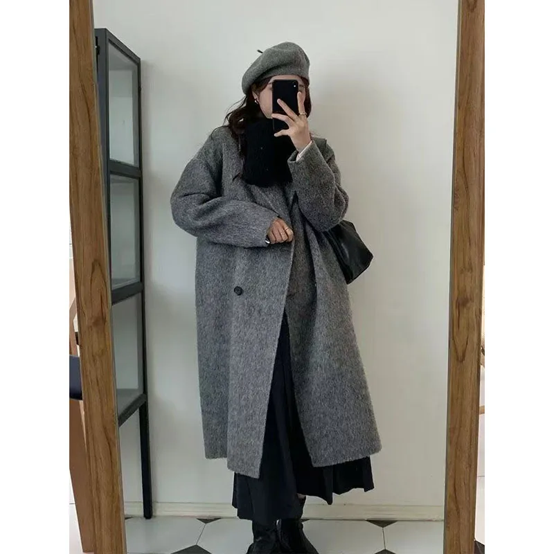 

2026 Ladys Grey Double-Sided Wool Coat For Women's Autumn And Winter New High-End Woolen Mid Length Jacket