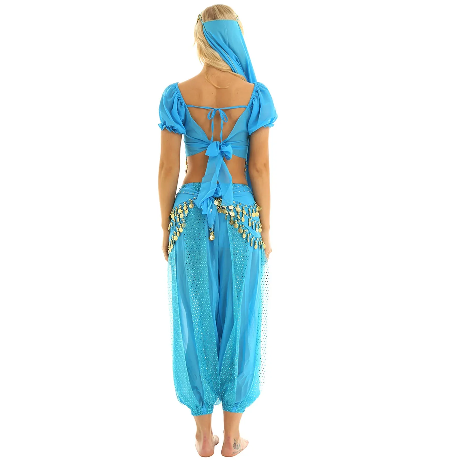 Womens Belly Dance Costume Coins Tassel  Bras Top with Harem Pants Hip Scarf Outfit for Fancy Dress Rave Party Stage Performance