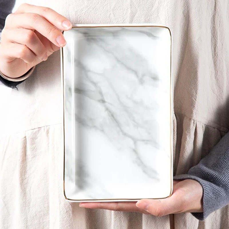 Ceramic Storage Tray Nordic Style Rectangular Marble Pattern Practical Decoration Jewelry Display Tray