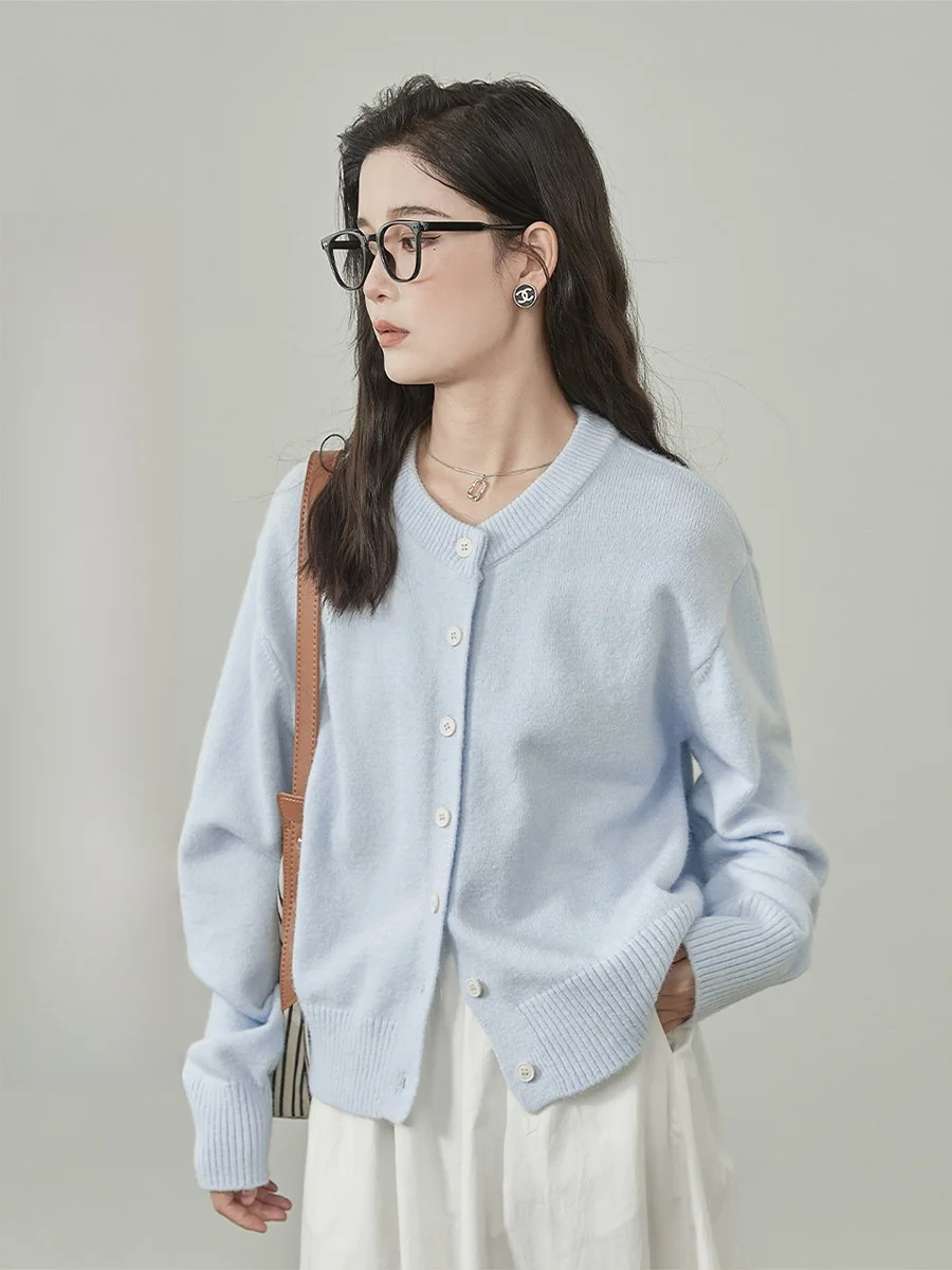 

Синий вязаный кардиган без застежки для женщин, осенне-зимний, мягкий, свободный крой, удлиненный свитер-топ