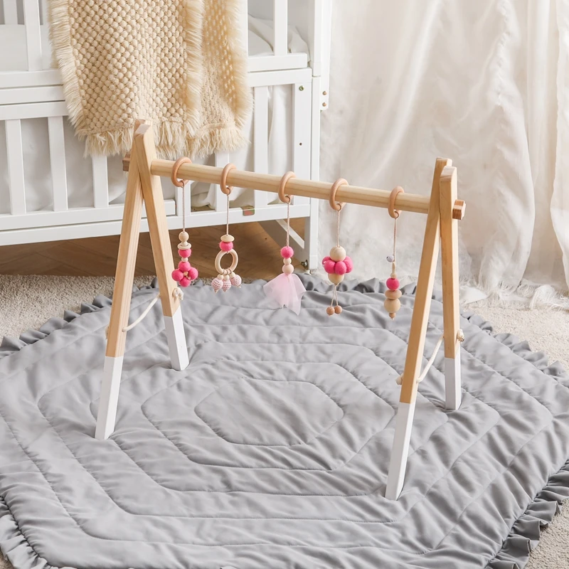 1Set Baby Holz Rassel Spielzeug Spielen Gym Mobile Hängen Sensorischen Spielzeug Faltbare Spielen Gym Rahmen Aktivität Gym Baby Halter halterung Geschenke
