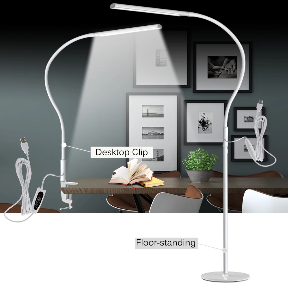 

Long Arm Office Desk Lamp 10W Flicker Free Eye Protection Reading Lamp 3 Color Dimable Adjustable Working Study Light.