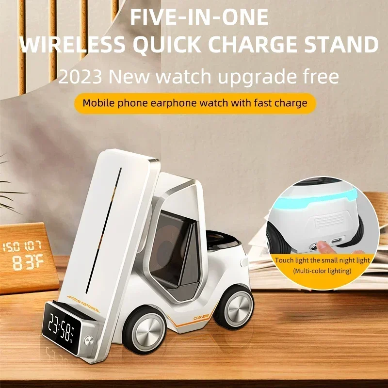 

5 In 1 Phone Holder Wireless Chaarger Stand Alarm Clock For IPhone15 14 13 12Pro Max iWatch8 7 6 5 Airpods Fast Charging Station